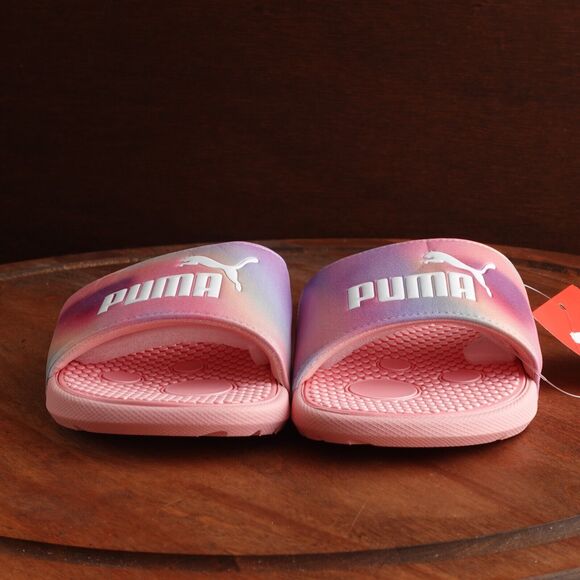 Puma Slides Girls SZ 5C Pink Cool Cat Prismatic Slip On Summer Beach Shoes NWT - Picture 3 of 11